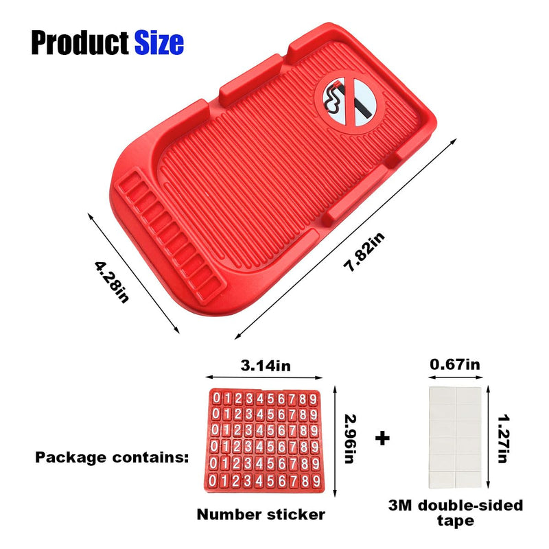 Car Dashboard Anti-Slip Mat Cell Phone Holder, Double-Groove Sticky Gripping Gel Pad with Number Plate, Multifunctional Car Dashboard Sticky Pad Mat for Navigation Cell Phone Sunglass Keys (Red) red