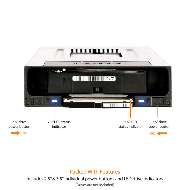 ICY DOCK Tray-Less 2.5" and 3.5" SATA SSD/HDD Docking Enclosure for External 5.25" Drive Bay | flexiDOCK MB795SP-B