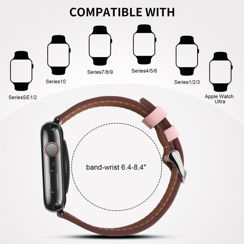 Italy Genuine Leather Watch Bands Women Men Compatible with Apple Watch 38/41/40/42/44/45/46/49mm, Iwatch Straps Smartwatch Replacement Band for Ultra 2/1 SE Serie 10 9 8 7 6 5 4 3 2 1(Pack of 2)