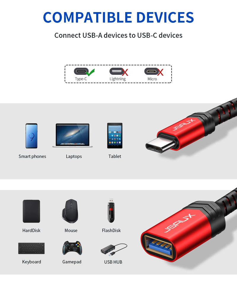 USB C to USB Adapter, JSAUX [0.5ft 2 Pack] Type C 3.0 OTG Cable On The Go Type C Male to USB A Female Adapter Compatible with MacBook Pro 2018 2017,Samsung Galaxy S20 S20+ Ultra S8 S9 Note 10 -Red Red