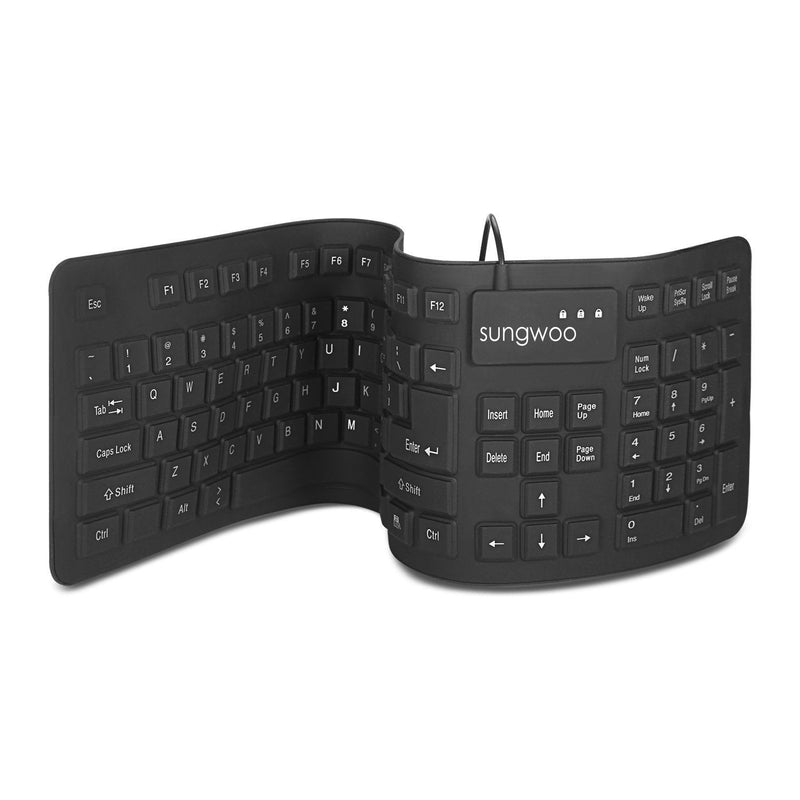 sungwoo Foldable Silicone Keyboard USB Wired Standard Keyboard Waterproof Rollup Keyboard for PC Notebook Laptop, Full Size (Black)