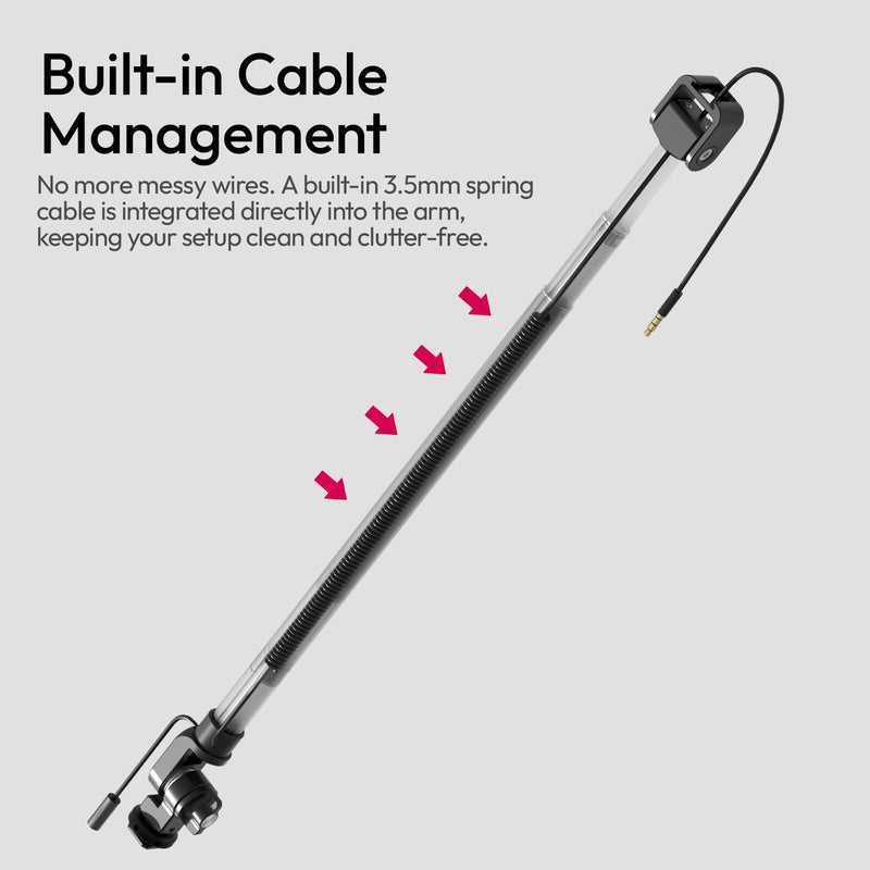 ULANZI ZJ08 Extendable Cold Shoe Mic Arm Pole with Built-in 3.5mm Audio Cable, 3 Section Aluminum Microphone Boom Pole for Cold Shoe Microphones, Angle Length Adjustable, 1KG Max Load