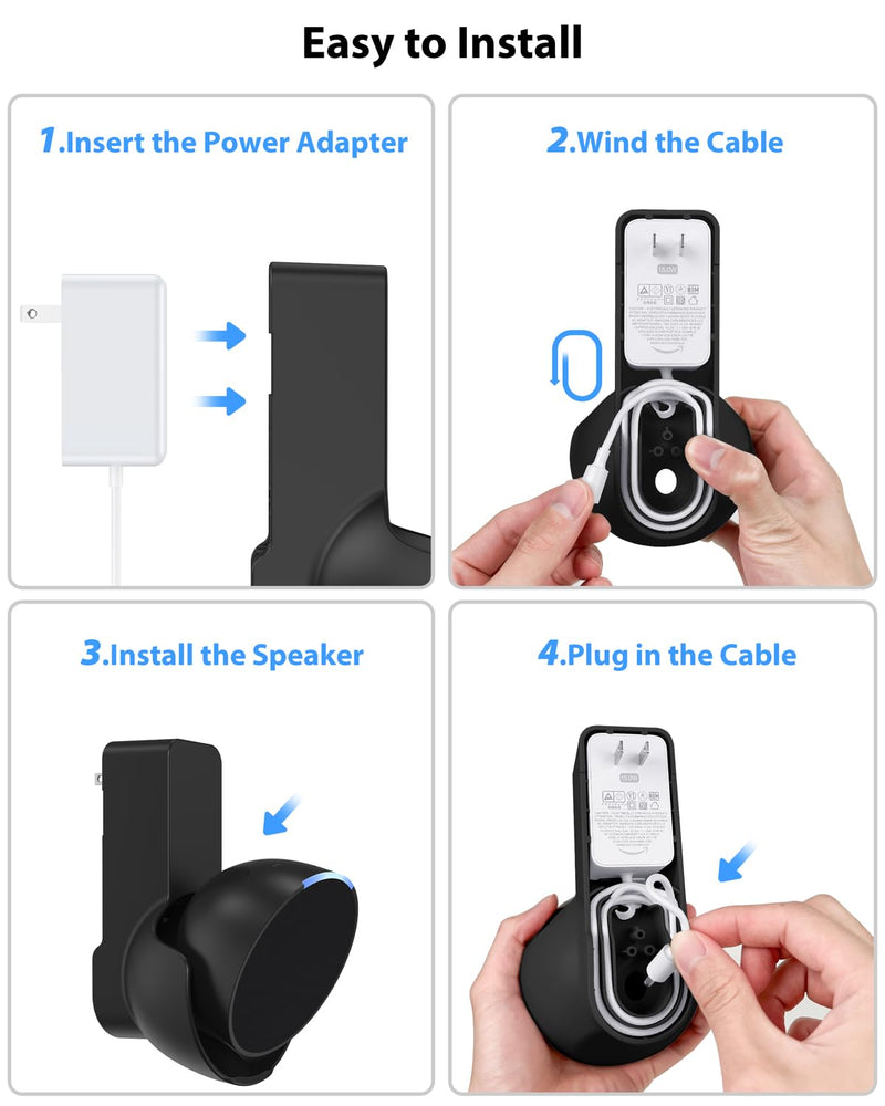 Maxonar Wall Mount for Echo Pop, Echo pop Wall Mount Speaker Holder Stand No Screws No Drill Needed Cable Hidden Storage - Black