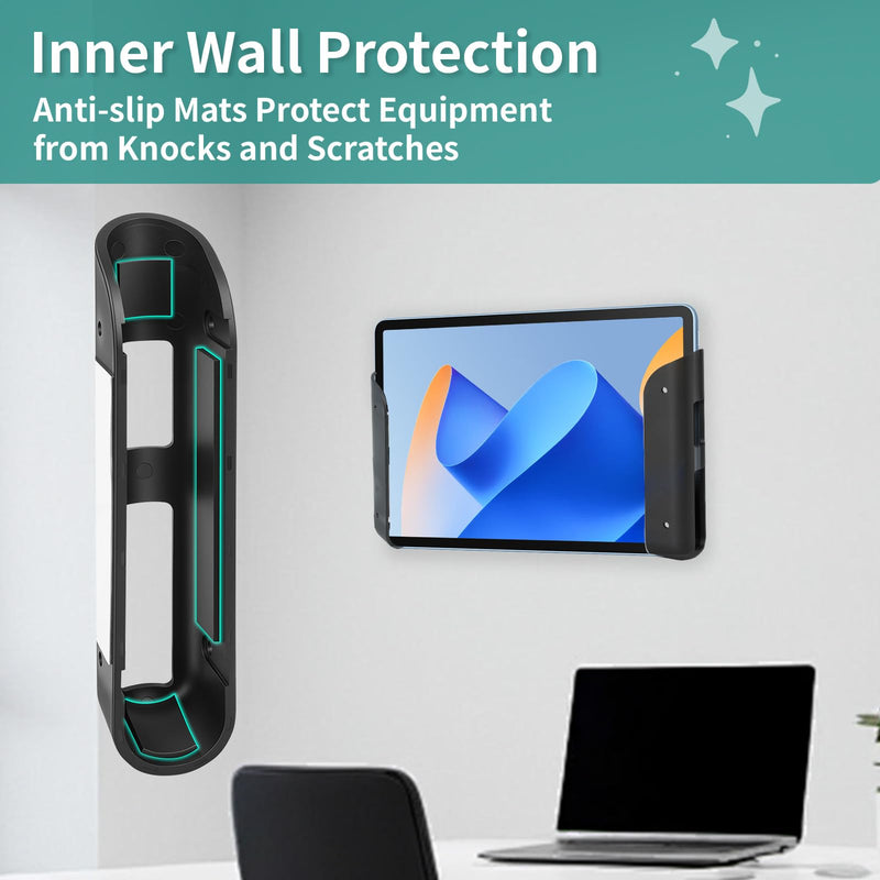 Under Desk Laptop Wall Mount Holder, Universal for MacBook, Surface Tablet Keyboard, with Screws Adhesive Strips Anti-Scratch Pads, Space Saving Under Desk Storage Shelf (Black) Black