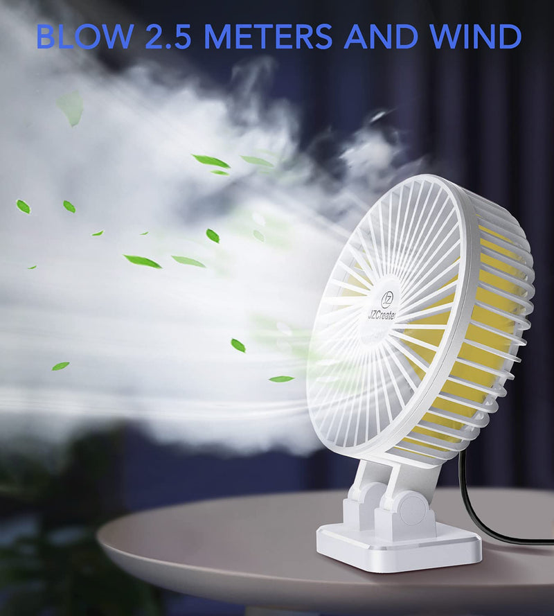 JZCreater USB Desk Fan, 5INCH Mini Fan, 3 Speeds Adjustable Desktop Table Cooling Fan in Single Button , Rotation Strong Wind, Quiet Personal Mini Fan for Home Desktop Office Travel,（White） White Yellow