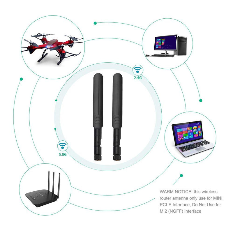 2 x 8dBi 2.4GHz 5GHz 5.8GHz Dual Band WiFi RP-SMA Male Antenna | 2 x 35CM U.FL/IPEX to RP SMA Female Pigtail Cable for Mini PCIe Wireless Card Routers, PC Desktop FPV UAV Drone PS4 Build