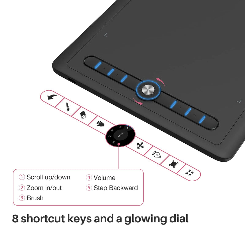 Drawing Tablet Artisul M0610Pro 10x6 Inch, Tilt Support, Scroll Wheel | Battery-Free Pen with 8192 Pressure | 7 Hot Keys | Works with Windows macOS PC | Android Support