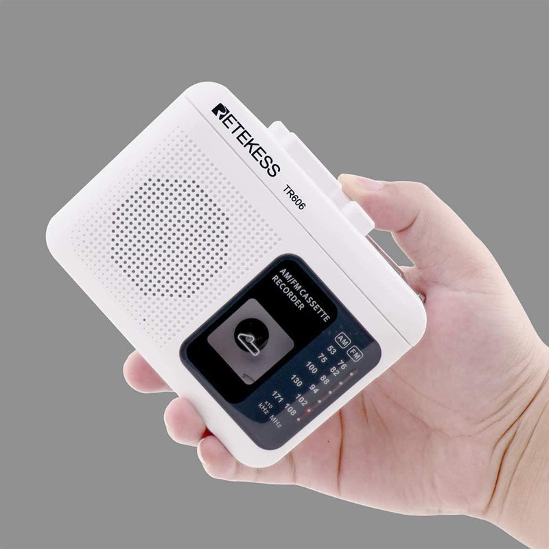 Retekess TR606 Portable Cassette Players Recorders, AM FM Radio Tape Player, Powered by DC or AA Battery with Recorder and AUX Input (White)