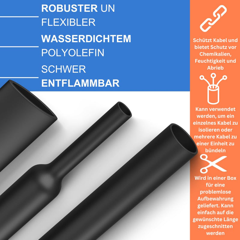 High Quality 2:1 Ratio Mini Heat Shrink Tubing Roll, Inner Diameter Range, Lengths and Colours, High Quality Cable Wrap by Gocableties Black 4,8 mm