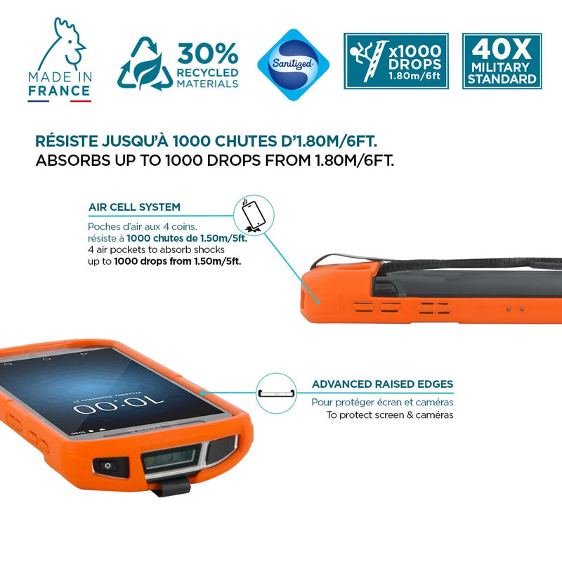 MOBILIS Rugged Case for Zebra TC51 - TC52 - TC56 - TC57 with Hand Strap | Shockproof Military Grade Drop Protection Cover made with Recycled Materials Neon Orange