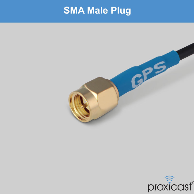 Proxicast Active/Passive GPS Antenna SMA - Through Hole Screw Mount Puck Antenna with Straight SMA Male Connector on 6 ft Coax Lead - 28 dB LNA (ANT-190-020) 6 ft lead - SMA Male