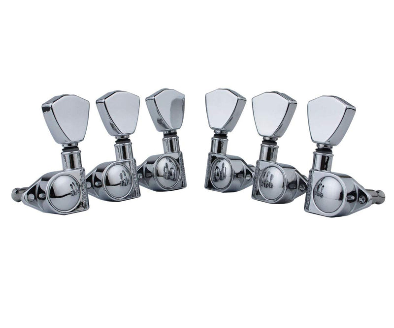 Guyker Guitar Machine Heads (3L + 3R Handed) – 1:21 Sealed Tuners Tuning Key Pegs with Trapezium Button Replacement for Electric, Folk or Acoustic Guitars – Chrome, GK104