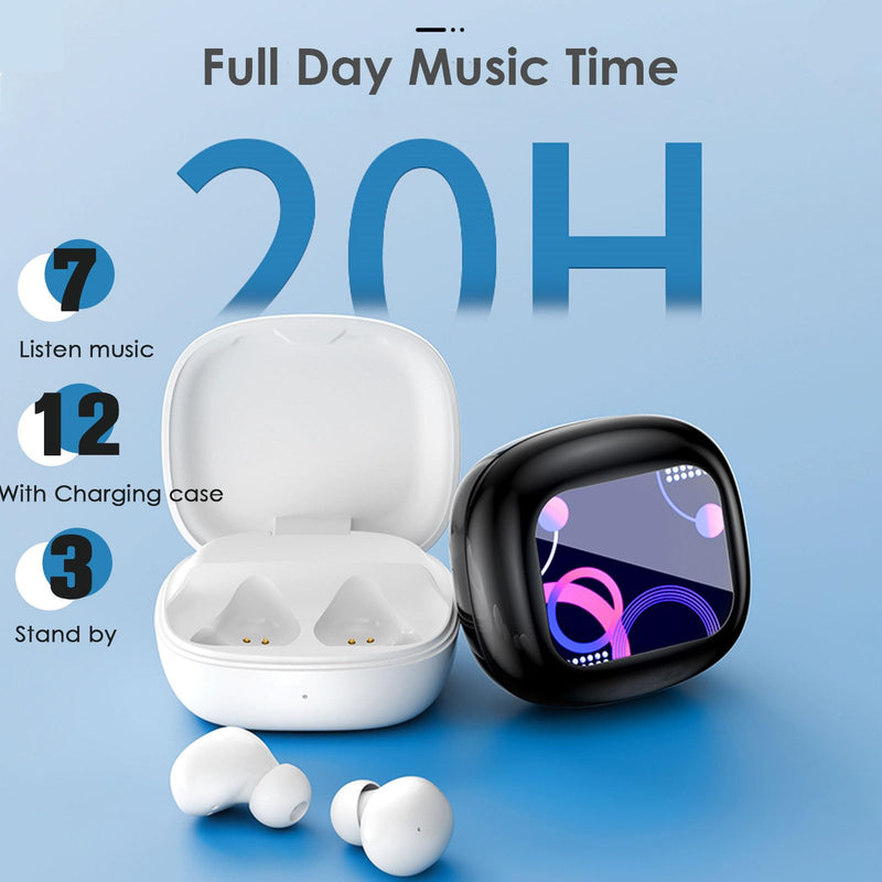 Touch Screen Earbuds Wireless Bluetooth Earphones ANC Noise Cancelling Waterproof Touchscreen Earbuds with Smart Screen Touch Case Small Tiny Smallest in Ear Earbud Long Battery Life Ear Buds White