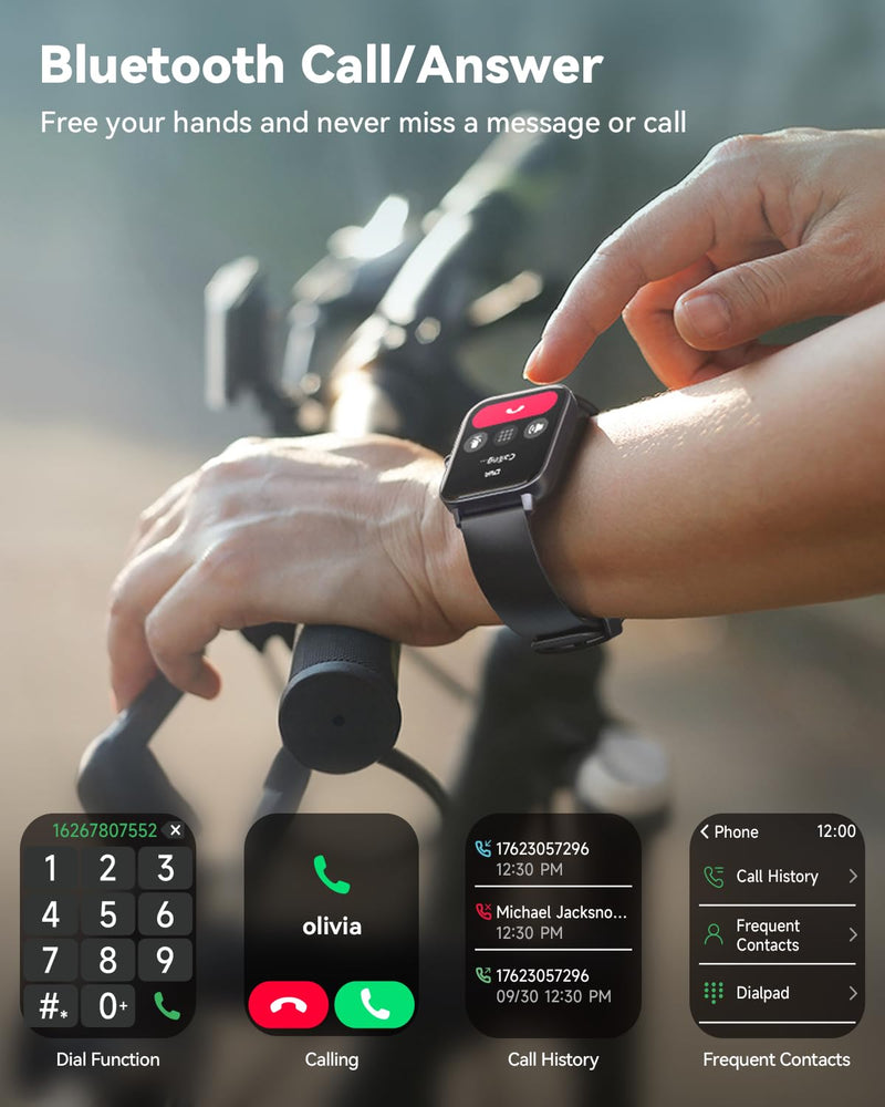 Quican Smart Watch for Women Men, Bluetooth Call Fitness Smartwatch for Women/Men,Compatible Android iOS, Ideas Gift on Christmas, New Year IDW19 Black and Purple