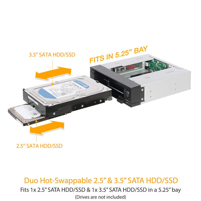ICY DOCK 2.5" & 3.5" SATA HDD/SSD Hot Swap Mobile / Caddy / Docking for External 5.25" Bay | DuoSwap MB971SP-B