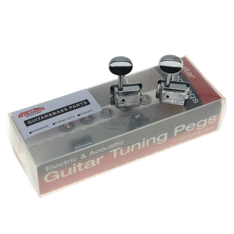 Wilkinson Deluxe 6 Inline Vintage Guitar Tuners with Split Shaft Guitar Tuning Pegs Machine Heads for Strat Tele Guitars Chrome with Ivory Buttons