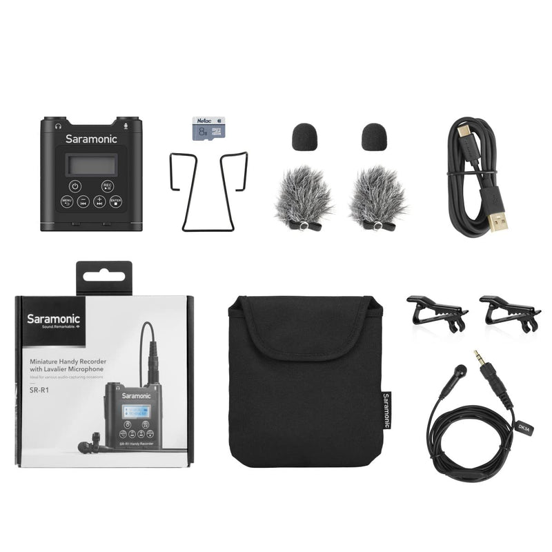 [AUSTRALIA] - Saramonic SR-R1 Ultra-Compact Belt Pack Stereo Recorder with 3.5mm Microphone or Line-Level Input, Headphone Out, and Includes DK3A Premium Lavalier and Padded Pouch, Black 