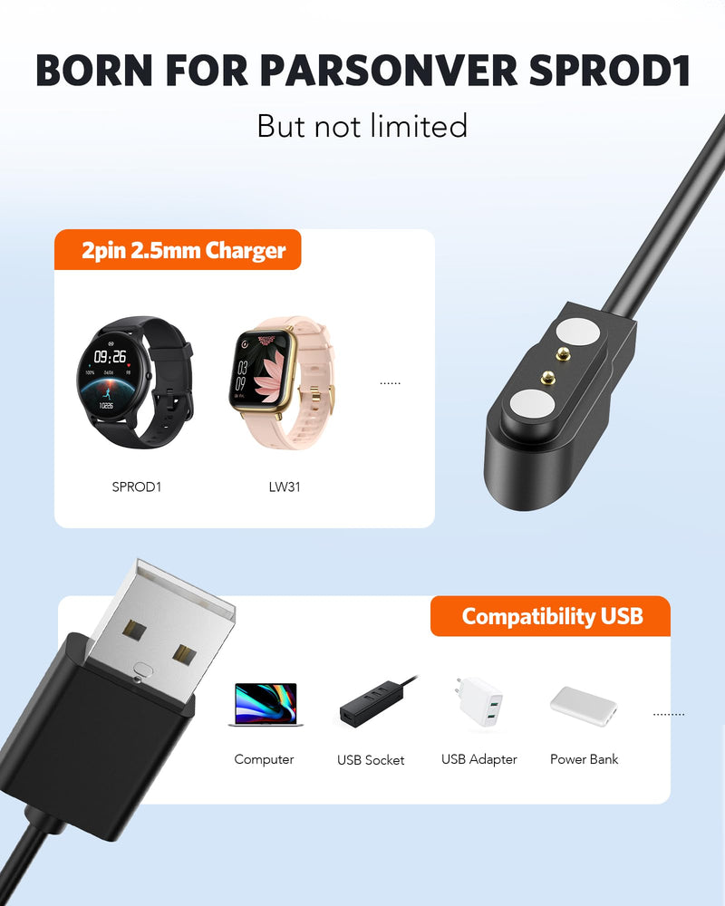 Parsonver PS01G Smart Watch with Bluetooth Call Bundle with PS01G Data Cable