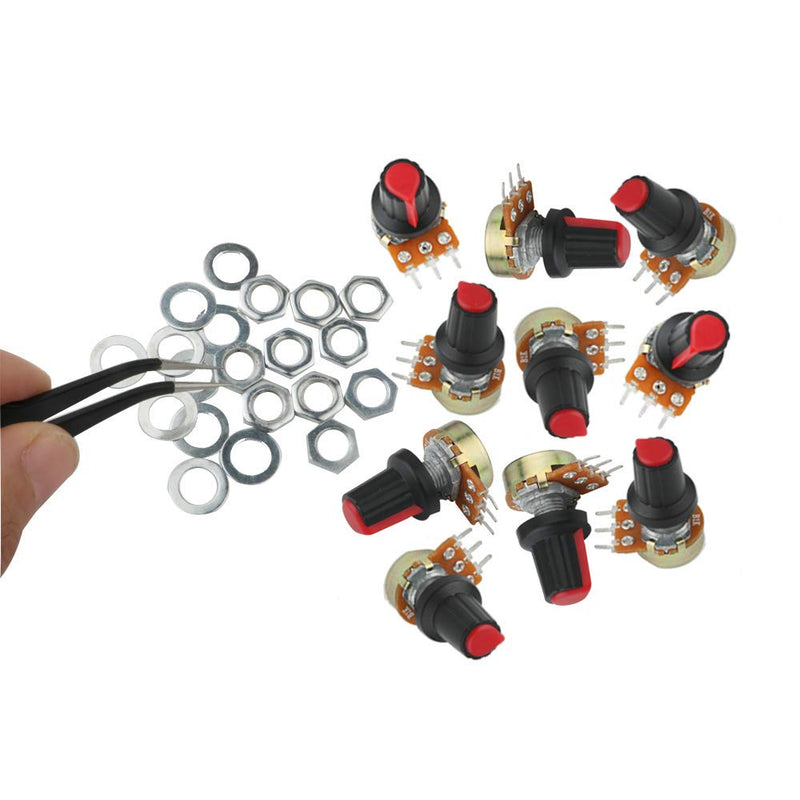 RUNCCI-YUN Potentiometer 10K 3 Terminal Rotary Potentiometer with Cap Nuts and Washer (B10K-10PCS) 10k ohm
