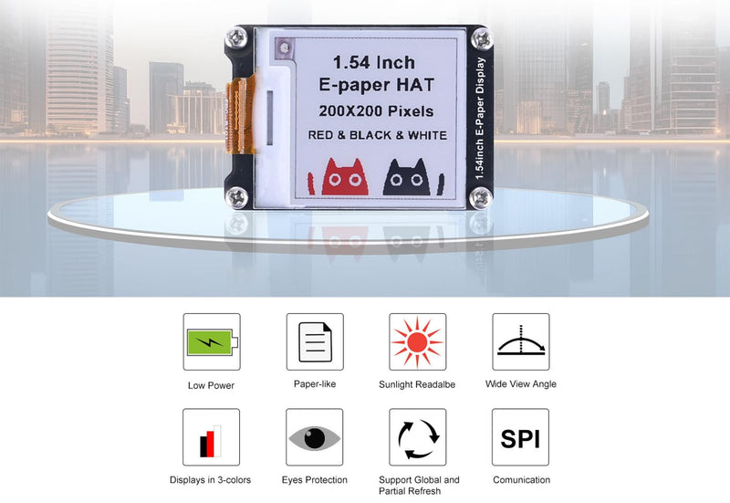 SeenGreat 1.54 Inch E-Ink Display Three Colour E-Paper Screen for Raspberry Pi/Arduino/Jetson Nano/STM32 200 x 200 Pixels Red Black White SPI Interface