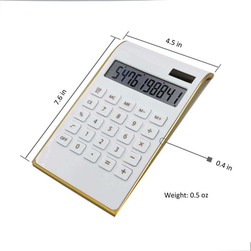 Solar Gold Calculator Standard Function Desktop Calculator LCD 10-Digit Desktop Calculator for Office, Home White