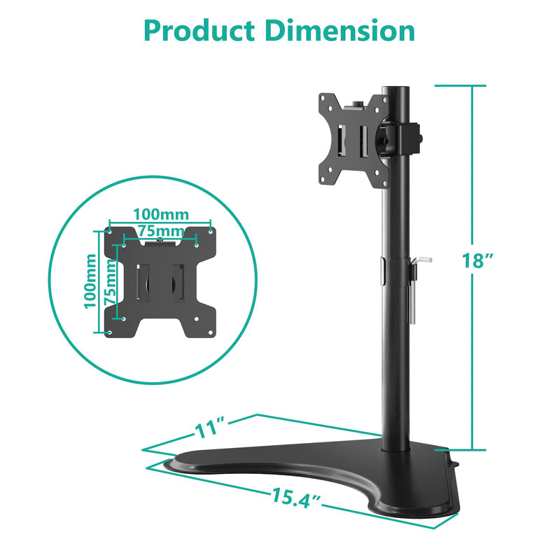 WALI Single Monitor Stand, Adjustable Monitor Stand for One Screen up to 32inch, Universal Freestanding Monitor Stand for hp acer lg Monitor with monting Holes 75 to 100mm (MF001),Black Black
