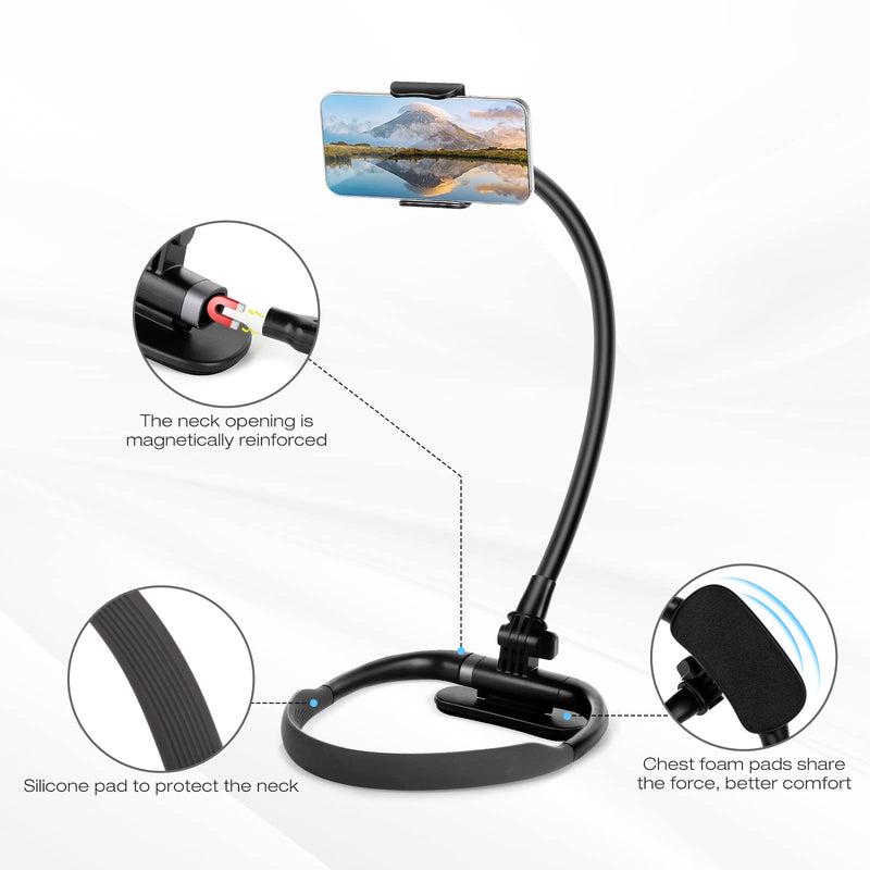 [AUSTRALIA] - Cell Phone Stand, Neck Cell Phone Holder, Hand Free Flexible Gooseneck Phone Holder for Bed, Neck Phone Holder POV/Vlog Selfie Mount, Universal Multi-Functional Phone Stand for 4.7''-6.7'' Phone 