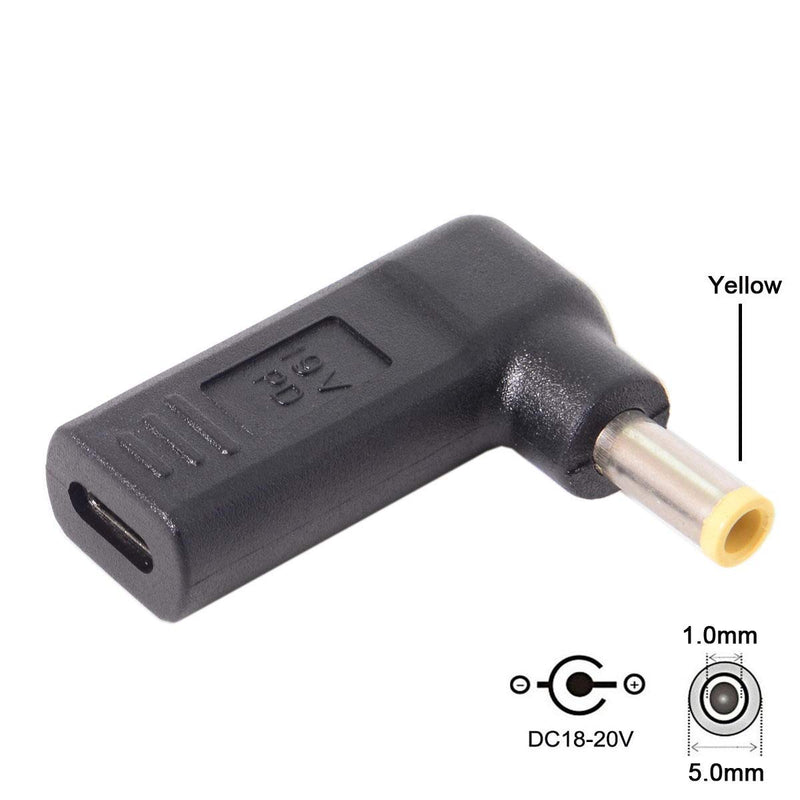 CY USB 3.1 Type C USB-C to DC 5.0x1.0mm Adapter Emulator Trigger 90 Degree Angled Yellow Connector