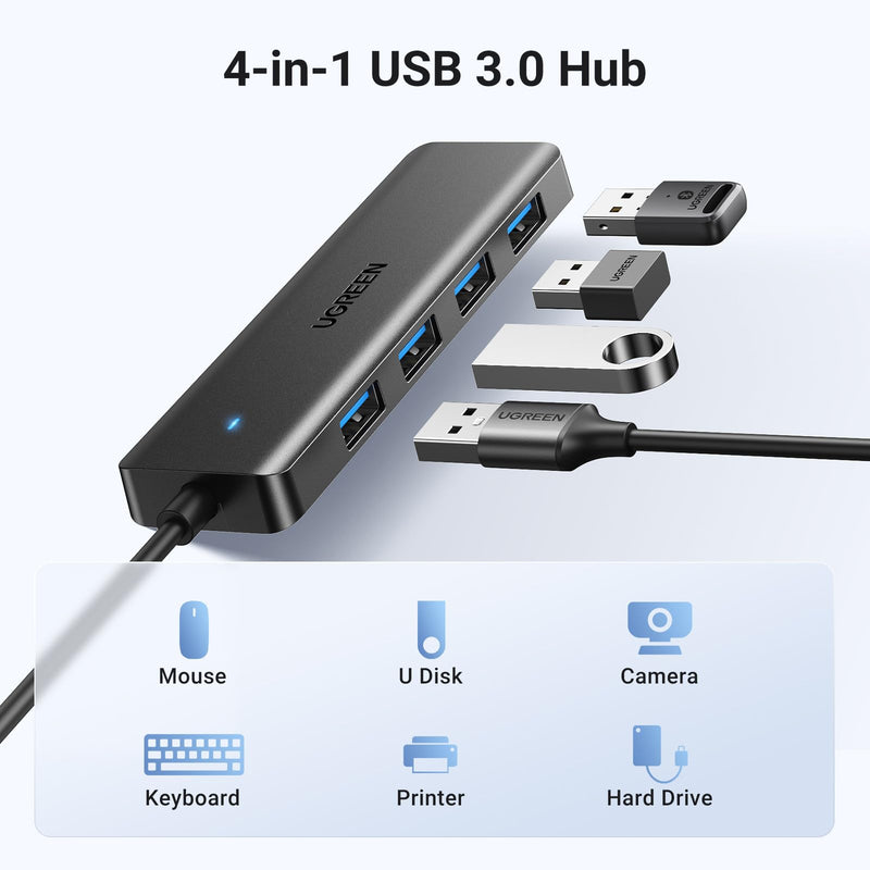 UGREEN USB 3.0 Hub, 4 Ports USB A Splitter Ultra-Slim USB Expander for Mouse, Keyboard, Flash Drive, U Disk, Printer Compatible with Laptop, Desktop PC, Xbox, PS5, and More 0.5 ft
