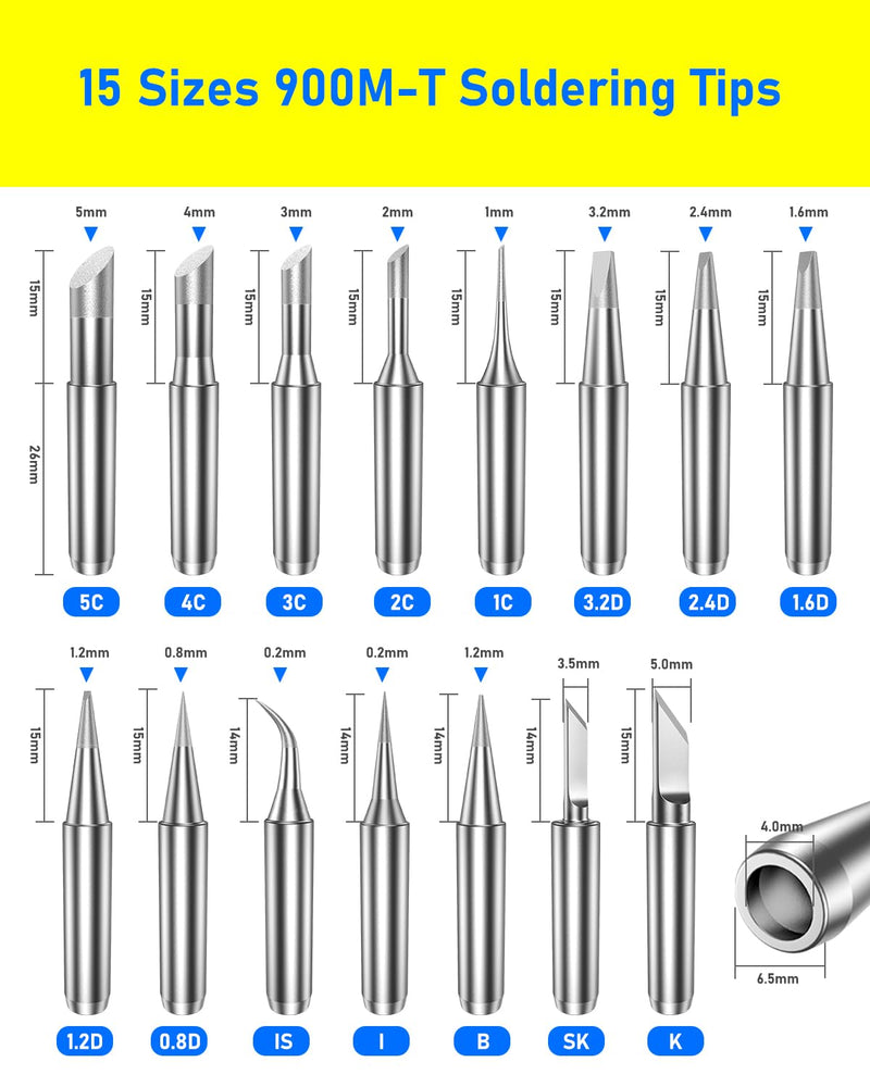 HOLMOL Pack of 15 Soldering Tips, 900 m, Copper Soldering Iron Tips with Welding Sleeve, Soldering Tips Set 900M-T, Soldering Tips with Welding Sleeve, Replacement Soldering Tips for Soldering