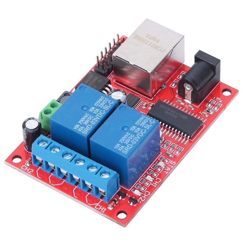 LAN Ethernet Controller Module, TCP/UDP Controller Module with 2-Way Relay Board Delay Switch DC(5-24V) for Replacement of Web Server Electronic Kit Circuit Board