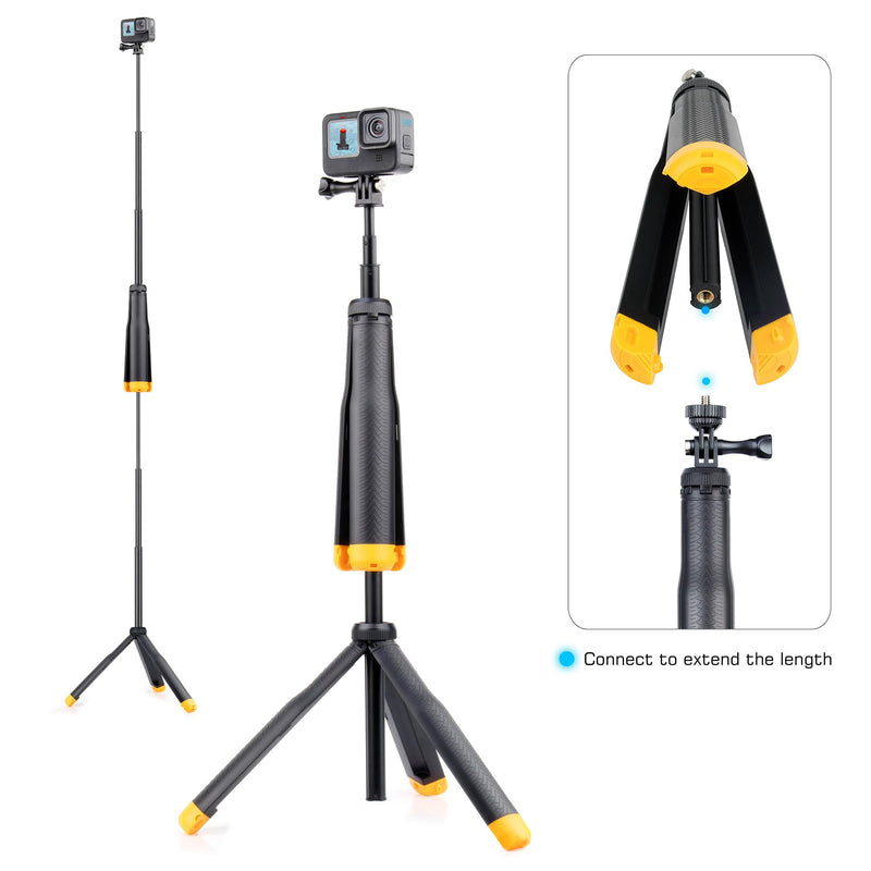 4-in-1 Floating Hand Grip Tripod Underwater Waterproof Selfie Stick Extendable Monopod for GoPro Hero 12 11 10 9 8 7 6 5 4,Insta360,Used as a Floating Tripod,Hand Grip,Selfie Stick,Tripod Stand Yellow