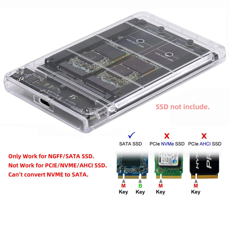xiwai Dual NGFF B+M-Key M.2 SSD Card JOBD Raid0 Span Bridge to USB3.0 Type-C USB-C 2.5inch SATA Combo Enclosure NGFF+NGFF to USBC