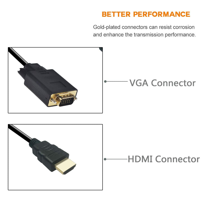 PeoTRIOL HDMI to VGA Cable, 1080P HDMI Male to VGA Male M/M Video Converter Cord VGA Adapter Compatible w/ HDMI Desktop, Laptop, DVD to 15 Pin D-SUB VGA HDTV Monitor Projector - 6Feet 6 Feet