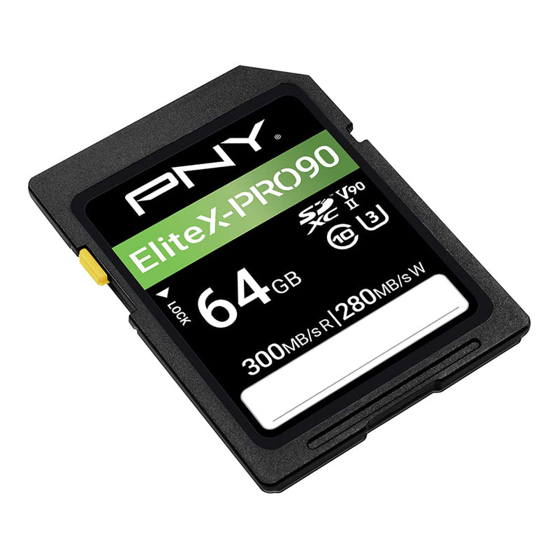 PNY 64GB EliteX-PRO90 Class 10 U3 V90 UHS-II SDXC Flash Memory Card
