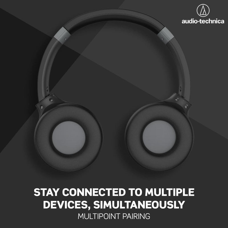 Audio-Technica ATH-S220BTBK Wireless On Ear Headphones, Black Adjustable On-ear, closed-back