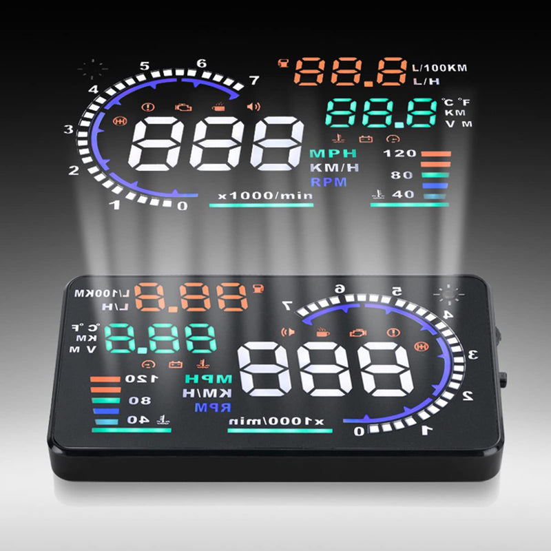Majatou Car HUD, A8 5.5 Inches Head up Display Windshield Screen Display Head up Display for Car to Display a Huge Range of Car Statistics with OBDII or EUOBD Interface Plug (A8)