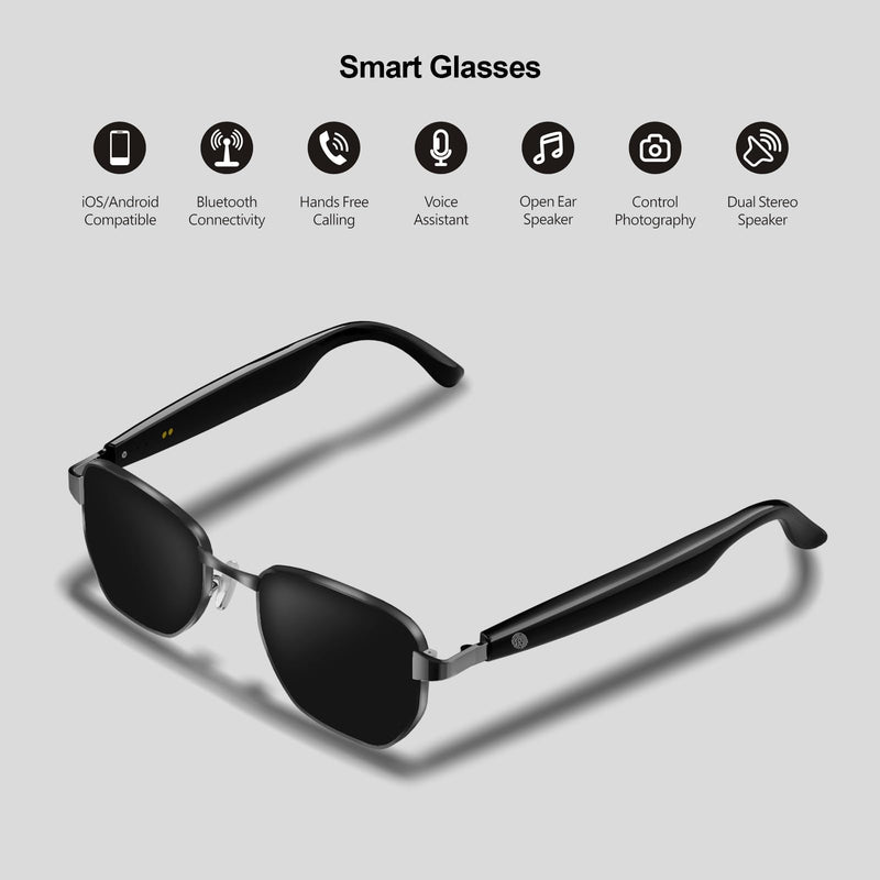 Bluetooth smart sunglasses, audio glasses, nylon lenses, built-in microphone and speaker, UV protection Black