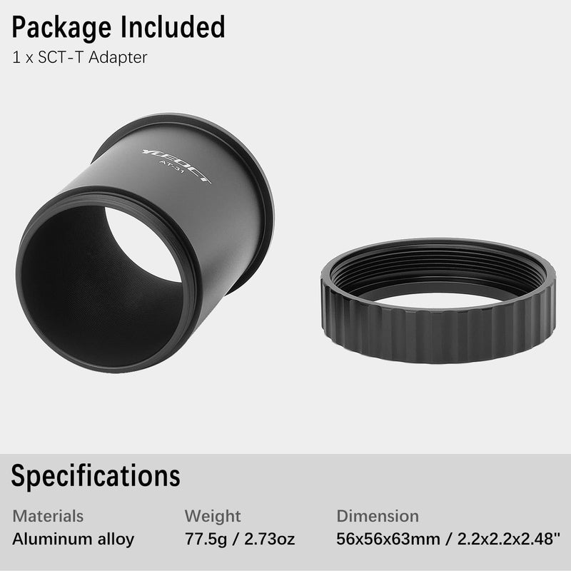 SCT-T Adapter, 2" x24 SCT Female Thread to T T2 M42x0.75 Male Thread, T-Adapter for 2" x24 Schmidt Cassegrain Telescope Visual Back OTA Reducer Corrector Lens