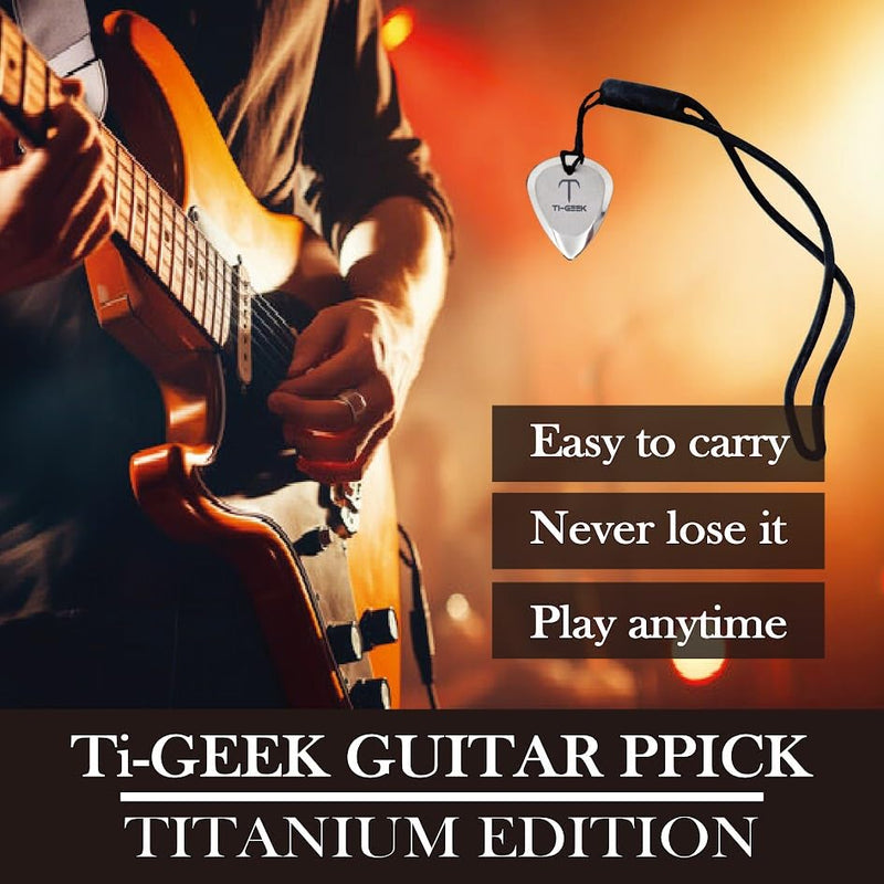 Ti-Geek Premium Titanium Guitar Pick 2.8mm Thickness, Metallic Silver for Metallica, Bass, Electric Guitar No-Slip Grip, Wrist Band, Lifetime Durability - Perfect for Guitar lover 1PackMetallic Silver