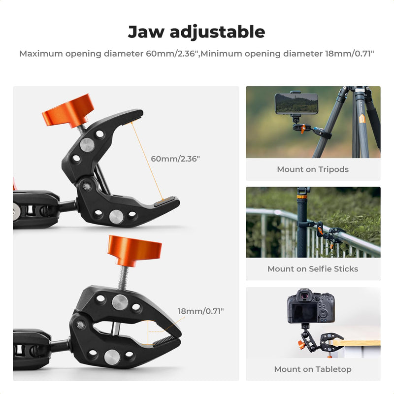 [AUSTRALIA] - K&F CONCEPT Double Super Clamp Camera Mount with 1/4" Threads Metal Clamp for Chair, Pole, Tripod, Desk, Flag, Umbrella, Motorcycle Mount 