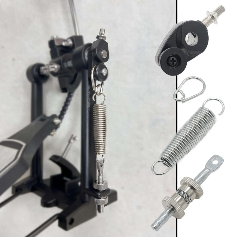 1 Set Bass Drum Foot Pedal Tension Spring Cam Assembly, with Spring Cam Pulley and Hook Tensioner, Replacement Parts for Percussion Instruments silver