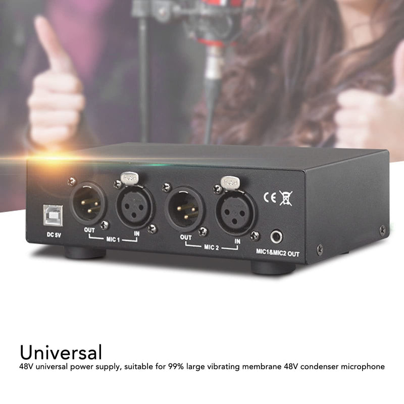 [AUSTRALIA] - 48V Phantom Power Supply, Microphone Phantom Power Supply with 2 XLR Cables, Support Dual Microphones, 48 V Phantom Power for Music Recording Equipment 