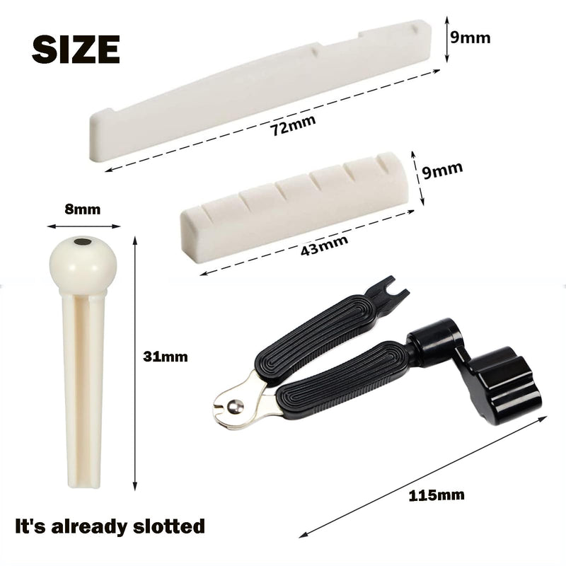 14Pcs Acoustic Guitar Bridge Pins String Pegs Guitar Saddle Nut With 3-In-1 Pin Puller Remover Guitar String Winder And Cutter Guitar Parts Accessories Replacement Tools Kits（white+black） C:14pcs+3-in-1 Pin Puller