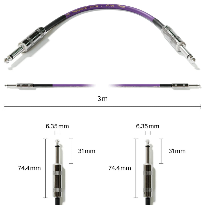1 Piece - Guitar Instrument Mono Patch Cables Lead 6.35mm 1/4" Straight/Straight [Purple | 600 cm - 236.22"] 600 cm - 236.22" Purple