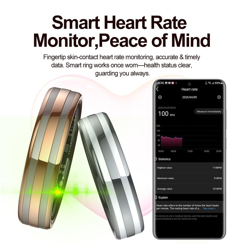 Smart Ring Ultra Narrow Heart Rate Monitor Slim Comfortable Sleep Ring Health Fitness Tracker Pedometer Step Counter Calories Waterproof Ladies Smart Rings for Women Men Anillo Inteligente Rose Gold #8