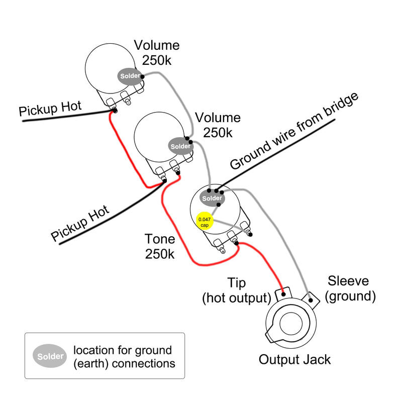 SAPHUE Bass Wiring Harness Prewired Kit 250K Big Pots 2 Volume 1 Tone For Jazz Bass Electric Guitar Parts
