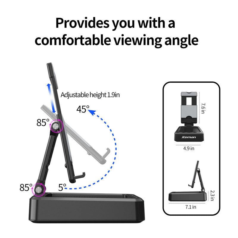 [AUSTRALIA] - JTEMAN Tablet Stand Adjustable with Bluetooth Speakers,Kitchen Gadgets,Gifts for Women Men,Wireless Bluetooth Speaker Tablet Holder,Desk Mic Charging Sation Compatible with Phones and Tablet Silver Black 