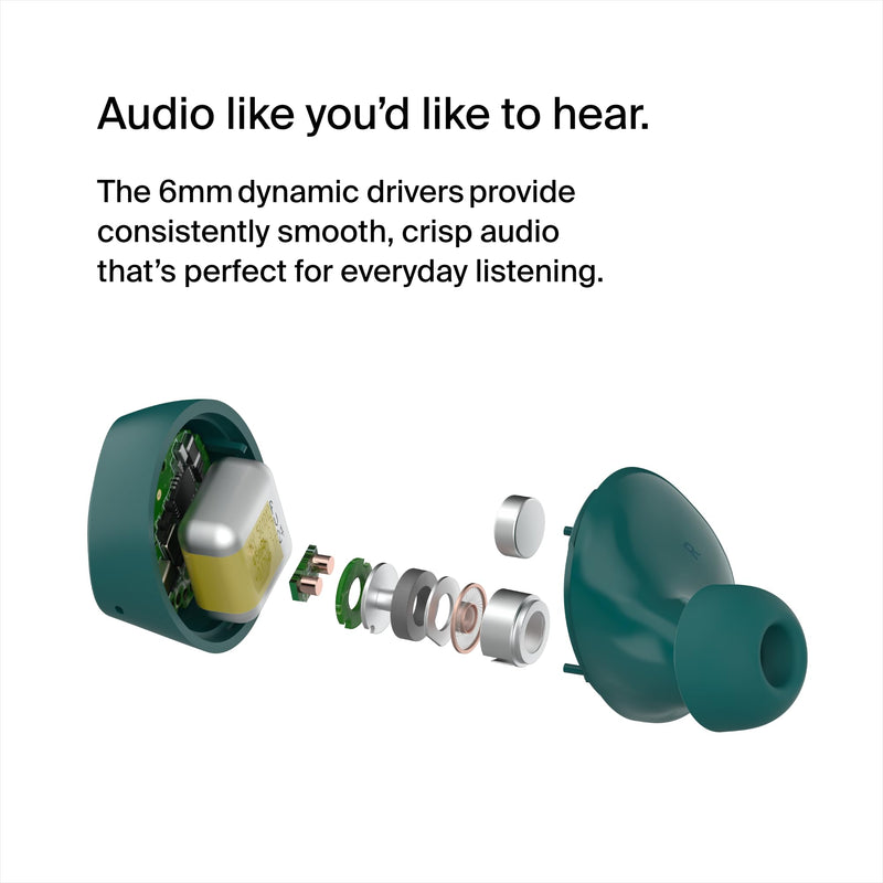 Belkin SoundForm Bolt True Wireless Earbuds, Wireless Charging, 28H | In-ear Bluetooth earbuds, IPX4 sweat resistant, USB-C and Qi charging case, mono mode, gym, commute, travel Teal