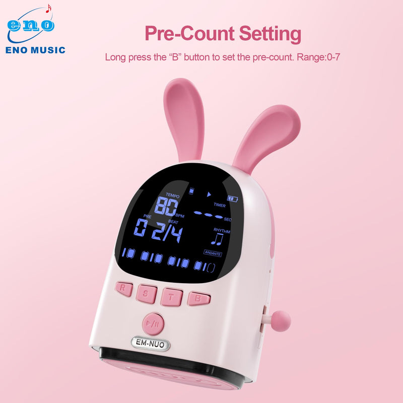 ENO MUSIC Easy Control Rechargeable Electric Metronome for Acoustic Guitar Violin Ukulele Drum Piano Players with Big Sound Digital Metronome-Rabbit
